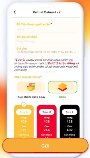 Bước 3: Sau khi quét mã giao diện trên ứng dụng sẽ hiển thị như sau, người mua nhập thông