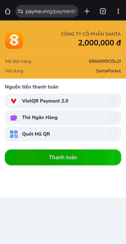 Bước 2: Sau đó người mua chọn số tiền cần nhạp (hệ thống sẽ quy đổi 1 xu tương ứng 10